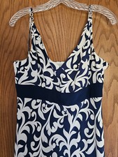 Ann Taylor Classic A Line Empire Waist Silk lined Dress Navy White Size 6 flowy