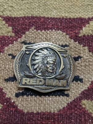 Vintage RED MAN CHEWING TOBACCO BELT BUCKLE 1988 NOS Limited Edition Redman 