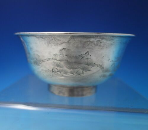 Chinese Sterling by Unknown Sterling Silver Rice Bowl w/Bamboo Bird Loon (#5952) - Picture 1 of 11