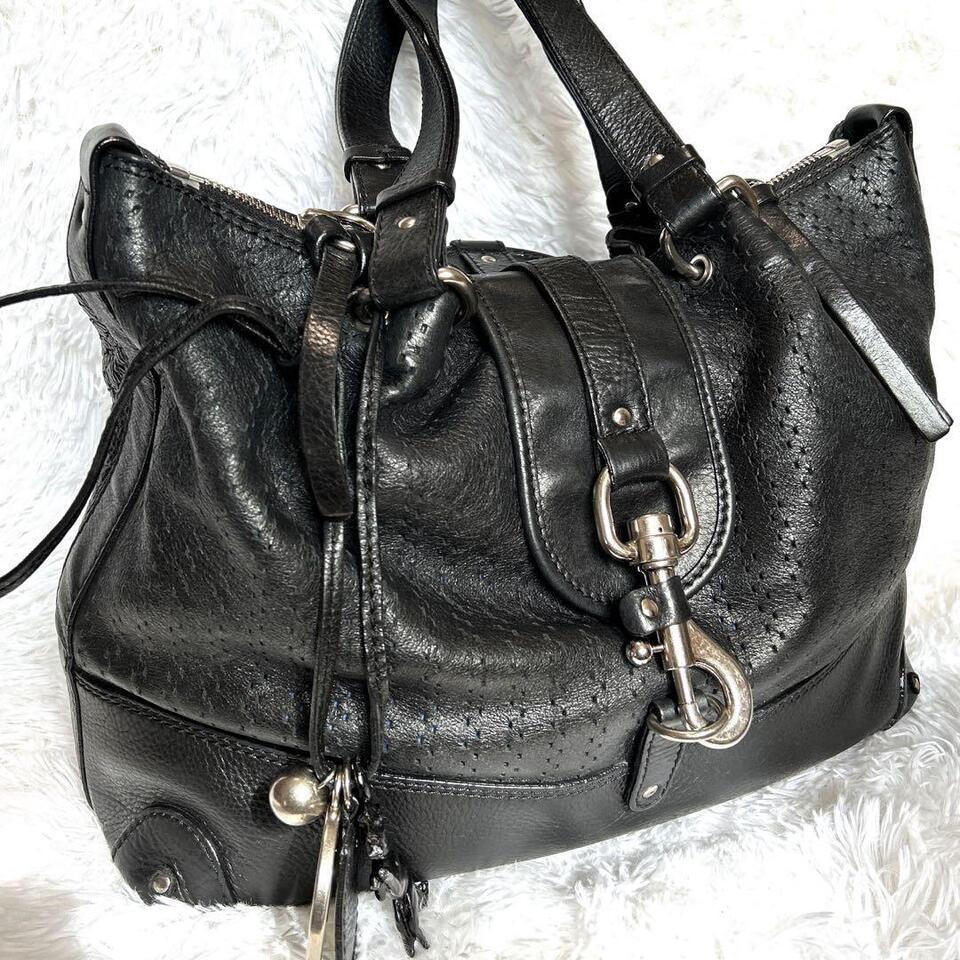 Chloe Kerala Large Black Handbag Punching Leather Genuine Shoulder Bag ...