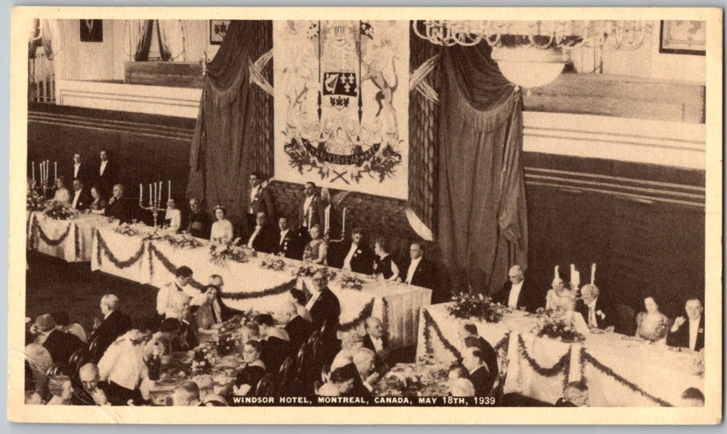 King George VI HM Elizabeth Banquet Windsor Hotel Montreal Canada 1939 Postcard