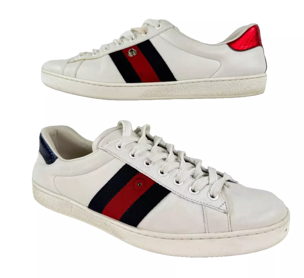 Chaussures baskets Gucci Auth hommes 8,5 US 8 UK 42 EU cuir blanc as bleu rouge toile
