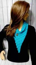 crochet womans handmade scarf button cowl triangle mint blue new