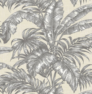 Tapete, Designtapete, Vanderbilt, Webstoff, grob, Blätter, Schimmer, Grau/Beige