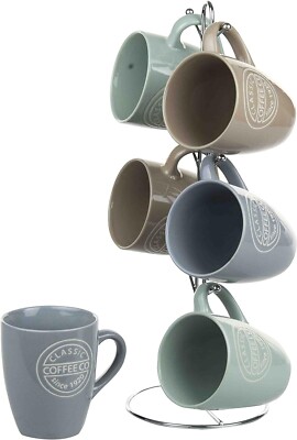 NEW - Home Basics MS44067 Set Coffee, 6 Piece Mug Stand