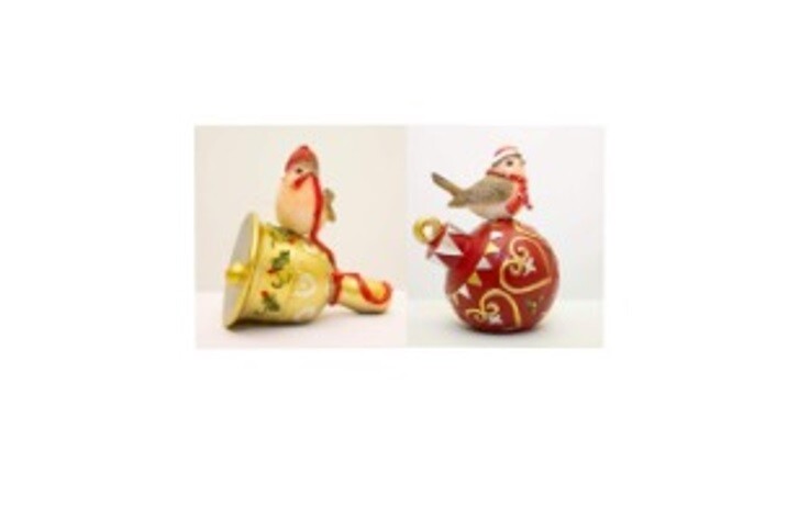 ENCHANTE ROBIN BAUBLE & BELL ORNAMENT 2 ASSORTED CHRISTMAS DECORATIONS