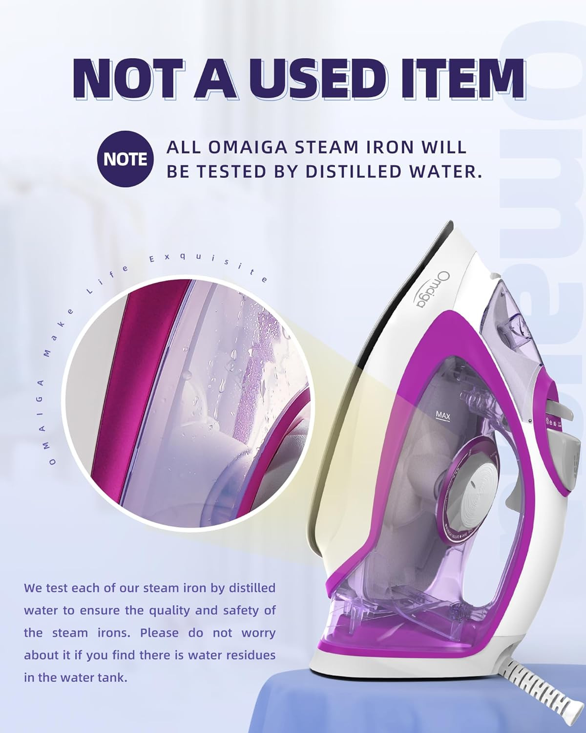 1750W Steam Iron with Ceramic Soleplate, Auto-Off & Self-Cleaning, Purple