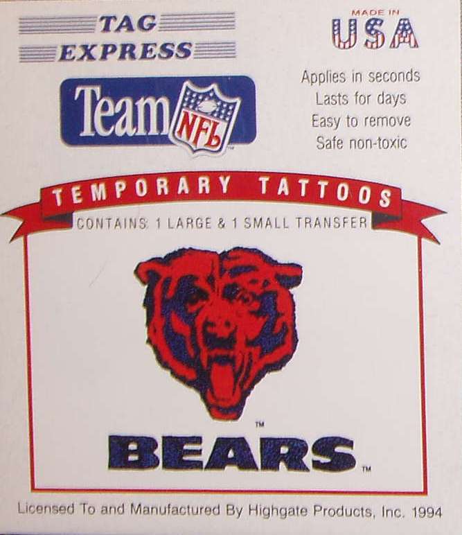 CHICAGO BEARS TEMPORARY TATTOOS TAG EXPRESS NFL LISENCED eBay