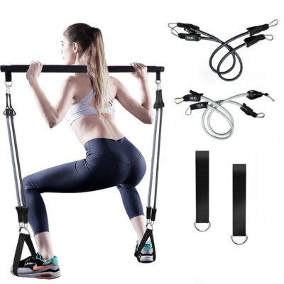 Pilatesstange mit 4 Widerstandsbändern verstellbar Übungsstock Fitnessgerät