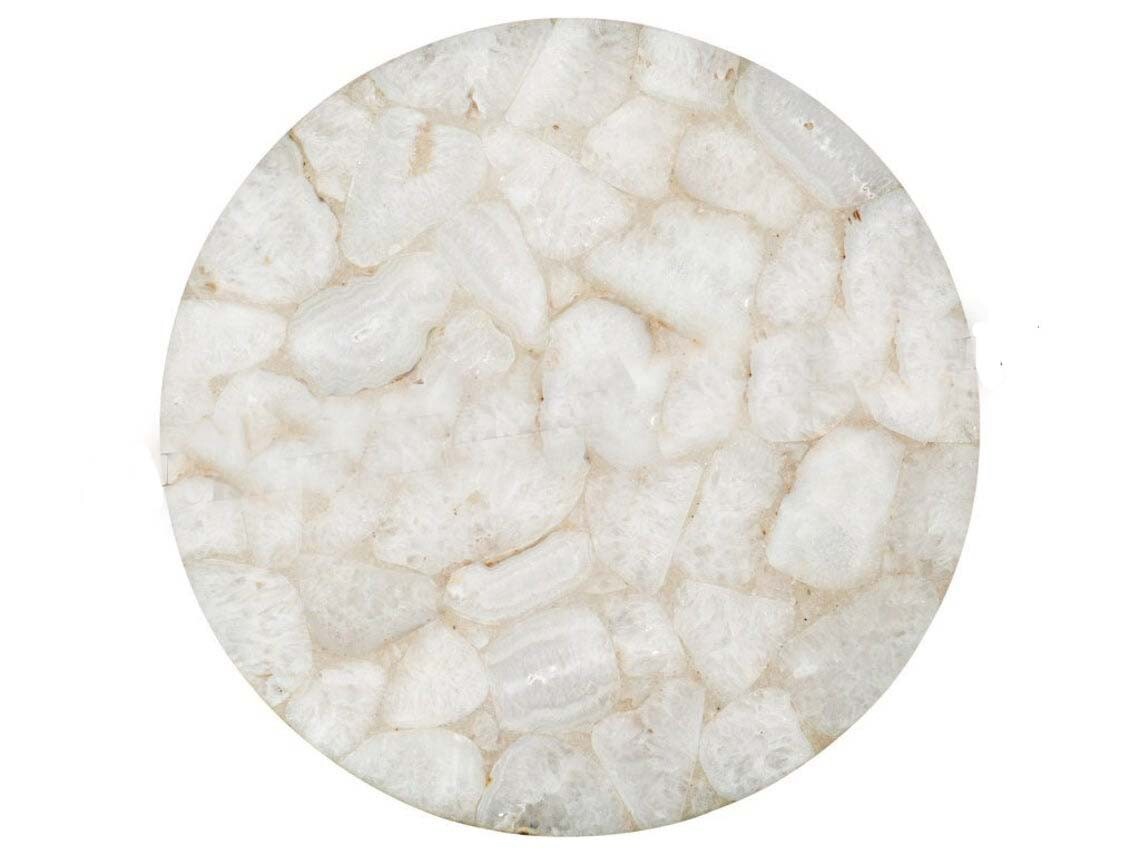 18x18 White Agate Stone Mid Century Coffee Table with Wood Base  