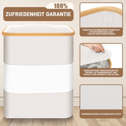 Faltbare Wäschetonne Schmutzwäschekorb 102L/104L Wäschesammler mit 2 Fächern DE - Bild 8 von 17