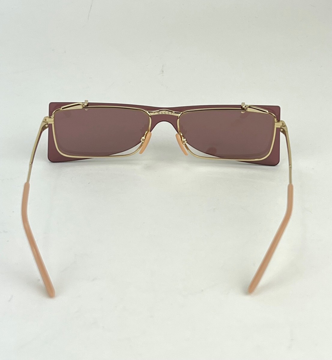 Gucci Sunglasses Flip-Up Authentic Rectangle Red Gold frames