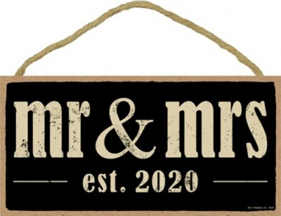 Mr & Mrs est. 2020 Blk Wht Wedding Marriage Anniversary Gift 10x5 Wood Sign B48