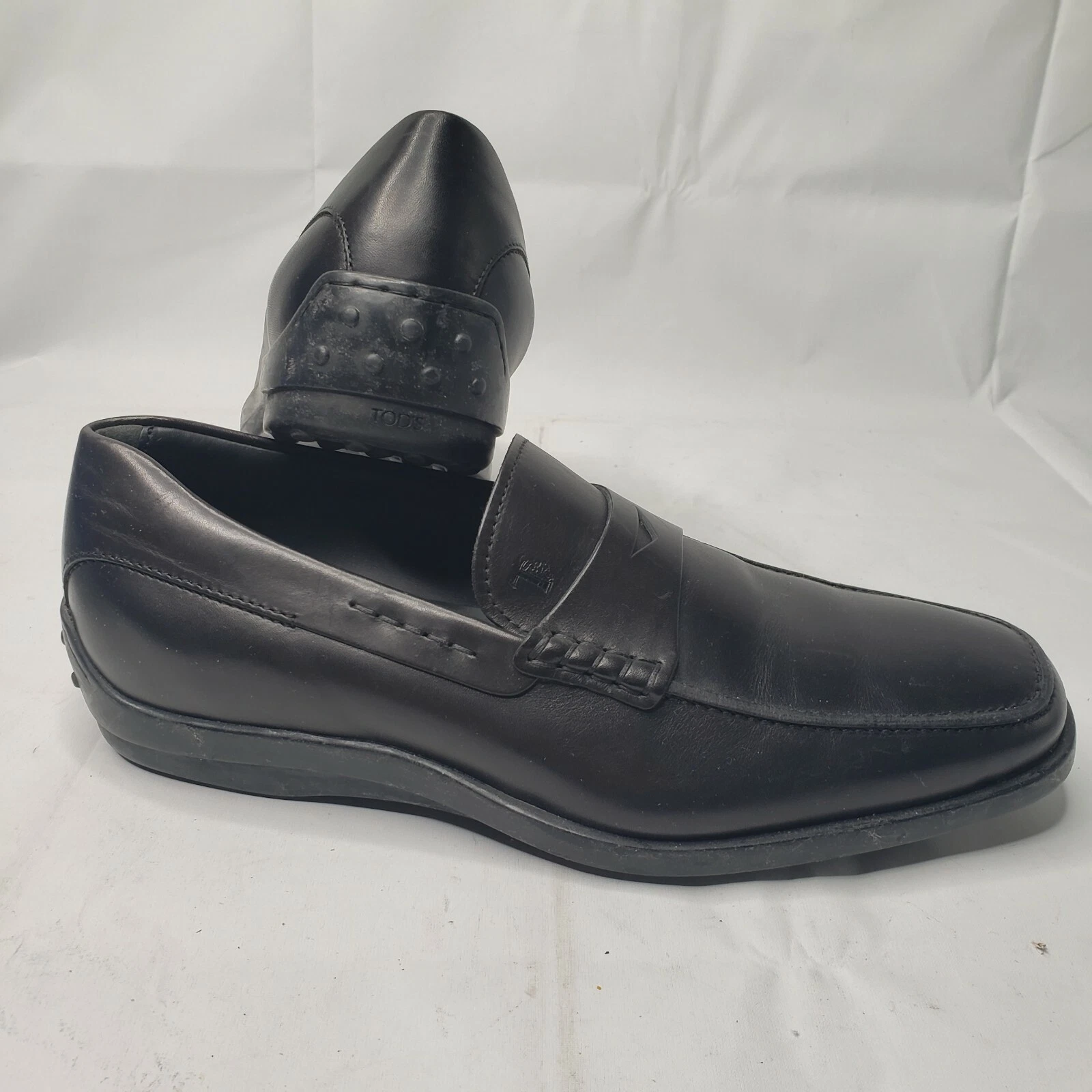 TOD’S Scarpe eleganti mocassino Tod's uomo nero pelle liscia slip on guida penny taglia 6