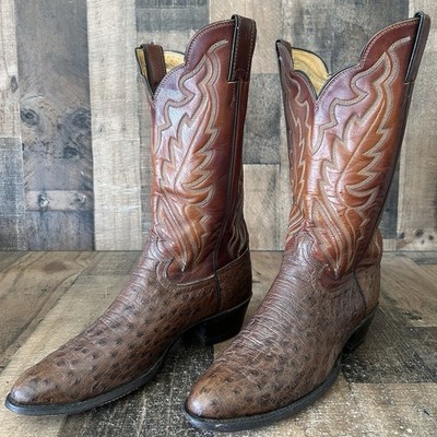 Justin Ostrich Leather Cowboy Western Boots Brown Embroidered Men\'s 10 D Justin USA Brown Ostrich Skin Roper Western Cowboy Boots  main image 2
