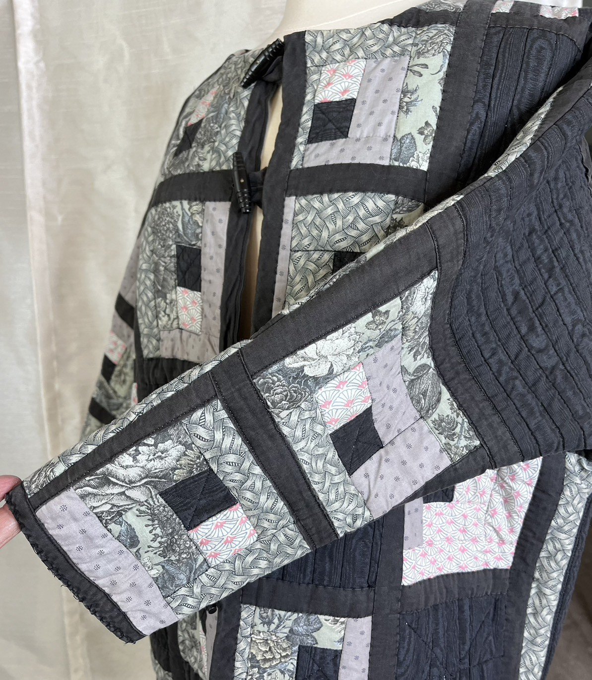 Handmade Patchwork Rose Pattern Lining 3/4 Sleeve… - image 5