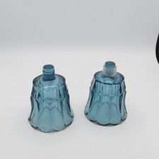 VOTIVE CUPS SET OF 2 HOMCO BLUE GLASS PANEL FLUTED FLORAL CANDLEHOLDER