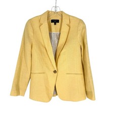 Talbots Linen Blazer Womens Size 4P Yellow Notch Lapel Single Button Jacket
