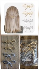 Lot Of 4 Peice Metal Hairpins With Chic Minimalist Bow. 2 Sliver  2 Gold Tone.