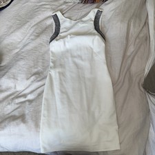 Zara Womens White Stretch Mini Dress With Zip Back, Beaded Embroidered Sleeve