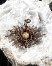 Sun Pendant Copper RutilatedQuartz WireWrappi...