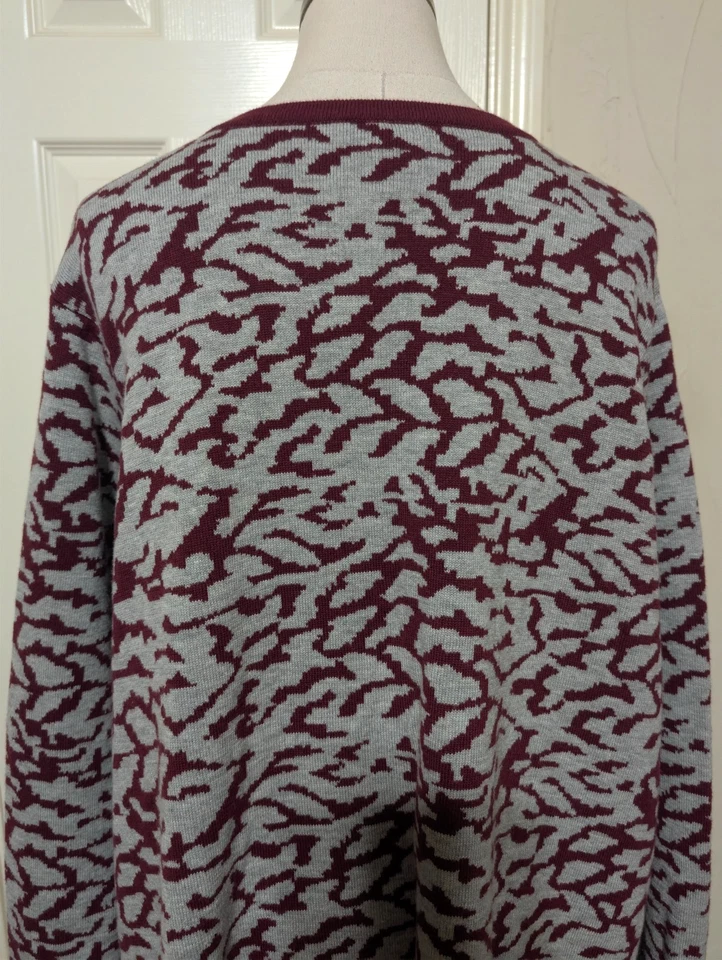 Denim & Co Wine Red Grey Jacquard Button Up Cardigan Sweater 3X Long Sleeve - Image 2 of 4