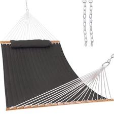 12 FT Quilted Fabric Hammock with Spreader Bar, 2-Person Double Hammock with ...