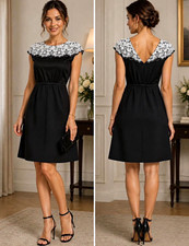 Tory Burch Daphne Sheath Dress Black/White Lace Cap Sleeve V-Neck Size 8