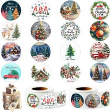 wuhuzsm 1000Pcs Christmas Stickers 2 Rolls Rustic Tree Wreath Elk Green