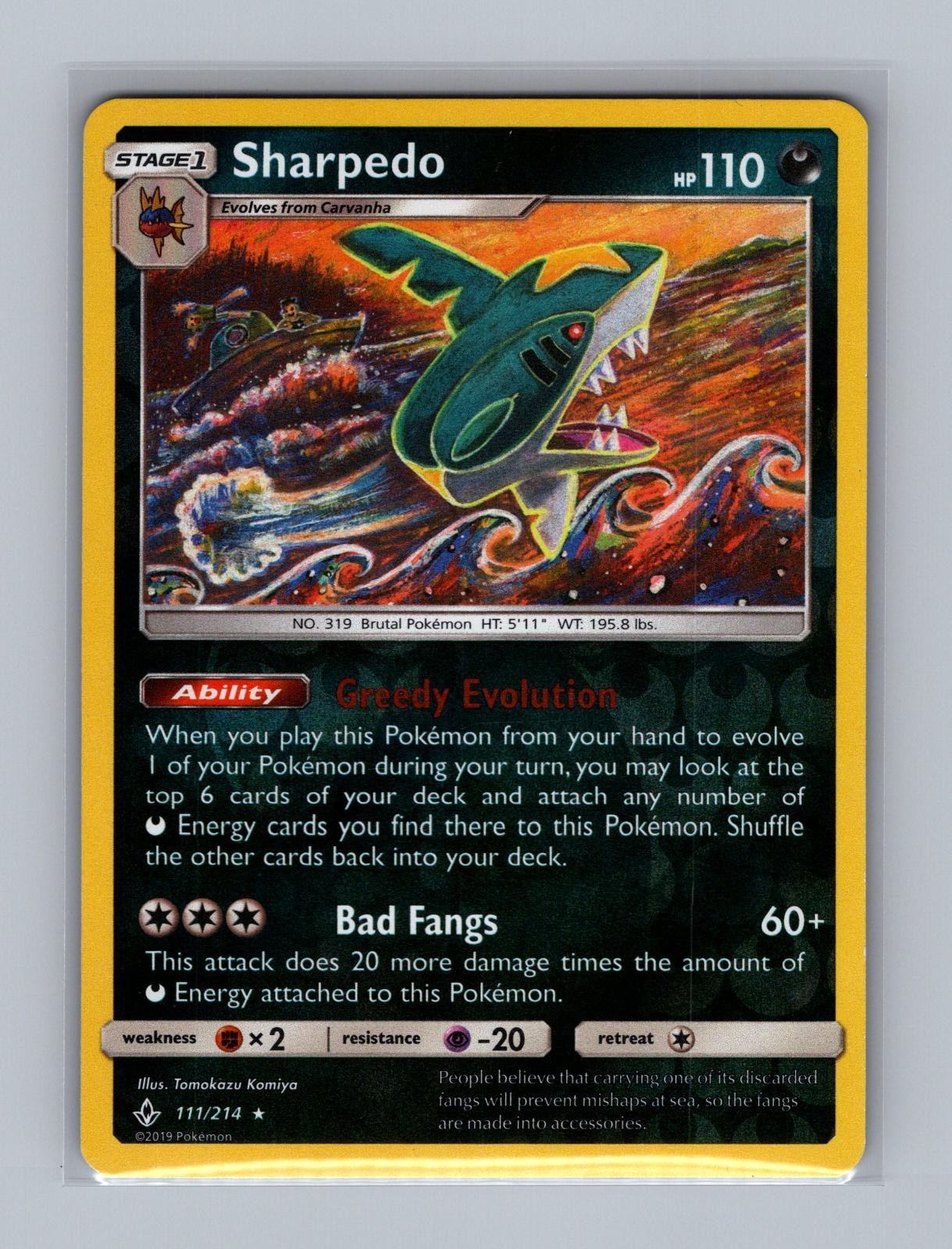 Sharpedo 111/214 Rare Unbroken Bonds Pokemon Reverse Holo LP