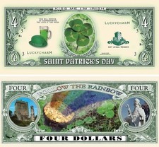 50 Pack St Patrick's Lucky Clover Funny Money Shamrock Pot of Gold Dollar Bills
