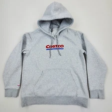 Costco Wholesale Hoodie Embroidered Gray Grey Sweatshirt Kirkland Vintage Vtg 