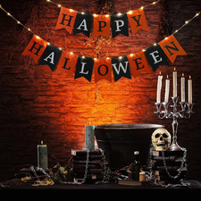 Happy Halloween Banner with String Lights, Party Decoration