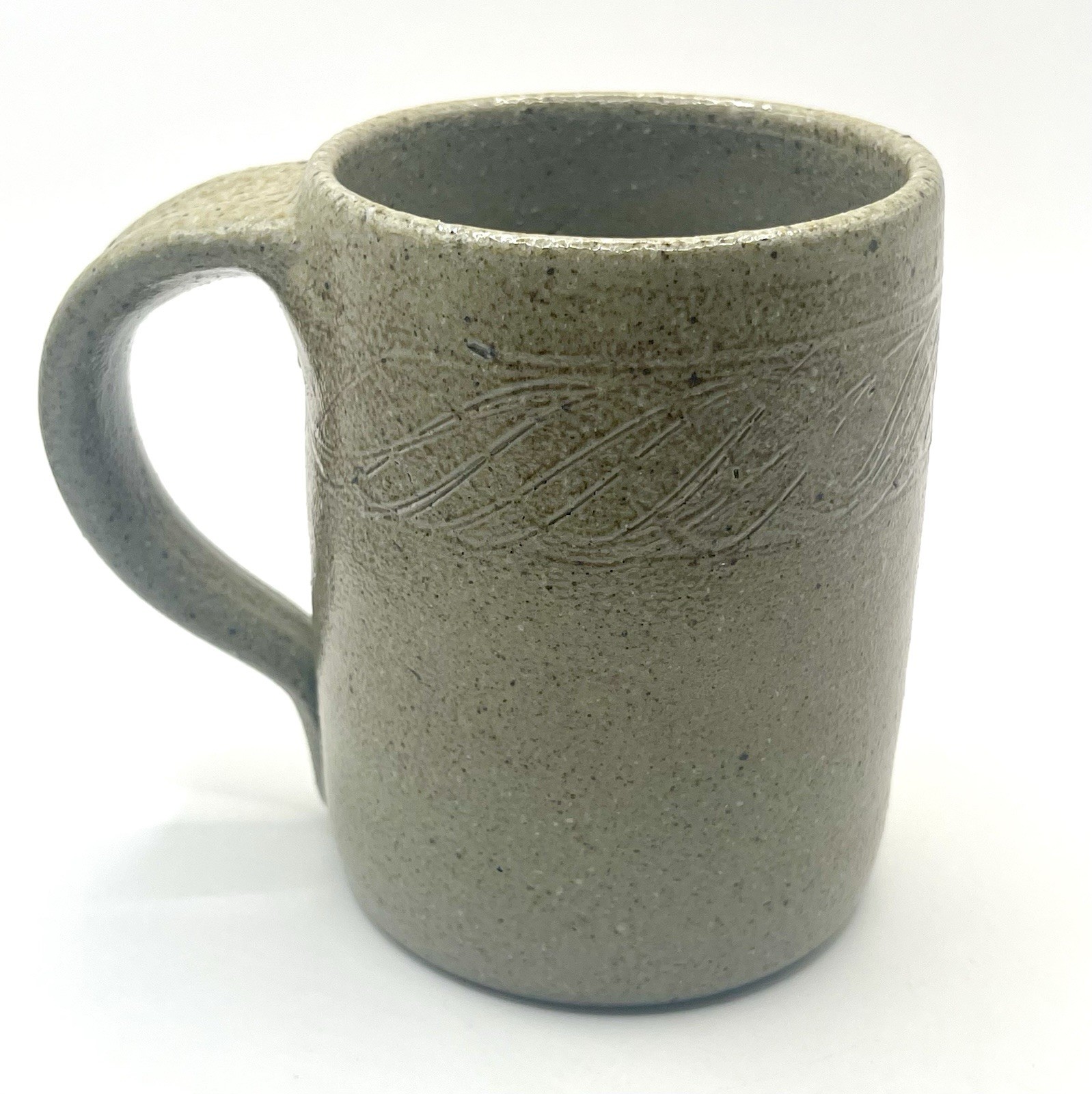 Vintage Jugtown  Ware Salt Glazed Pottery Mug with Blue Flower-Stamped Dated '77