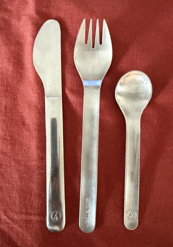 Set of 3 Lufthansa Stainless Flatware Knife + Spoon + Fork by Wolf Karnagel 1988