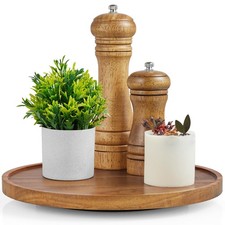 9" Acacia Wood Lazy Susan Turntable Organizer, Lazy Susan for Table Top Cabinet