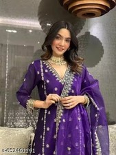 WOMEN EMBROIDERED WORK KURTI WITH PANT WITH WORK DUPATTA SET