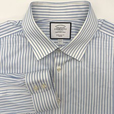 Charles Tyrwhitt Dress Shirt Men 17.5 36 Blue White Striped Extra Slim Non-Iron