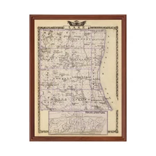 Old Map of Lake County, IL 1876 - Vintage Illinois Art