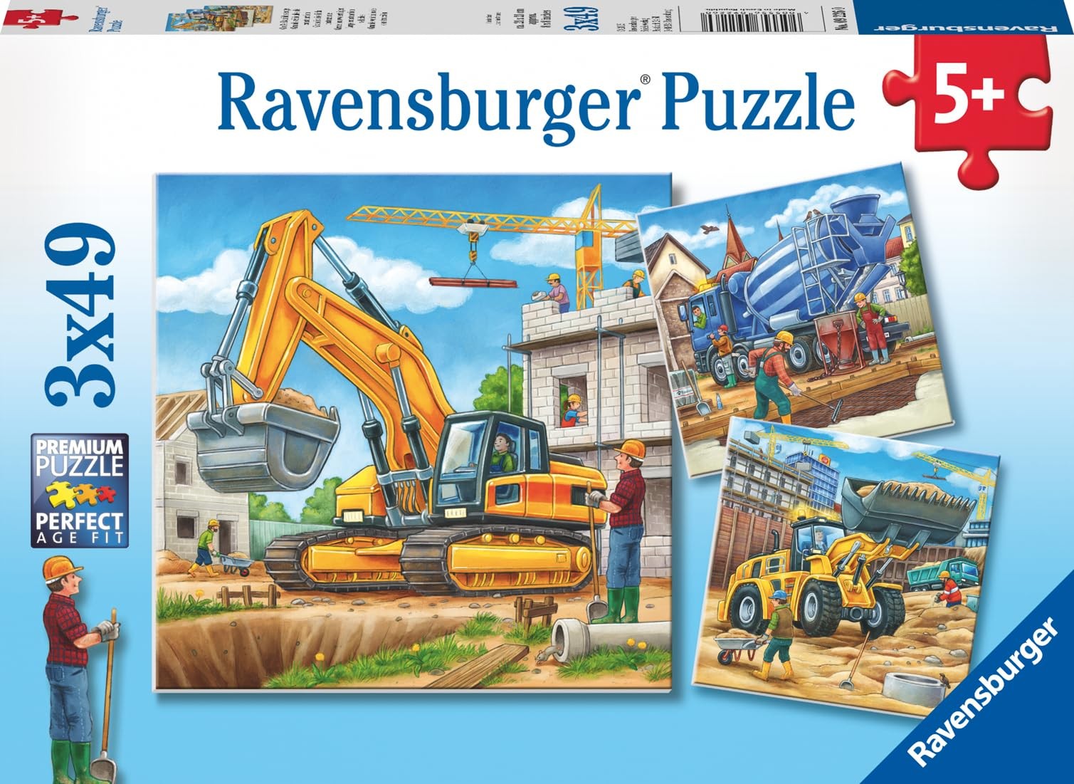 Puzzle véhicules de chantier pour enfant dès 5 ans - Coffret de 3x49 pièces