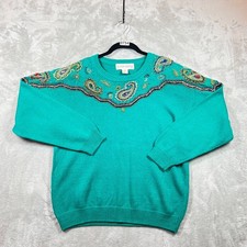 Victoria Harbour Black Embellished Jeweled Ribbon Sweater Large Vintage Ramie