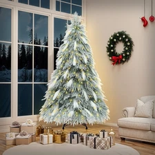6ft Pre-Lit Snow-Flocked Pampas Artificial Christmas Tree w/355 PE Branch Tips