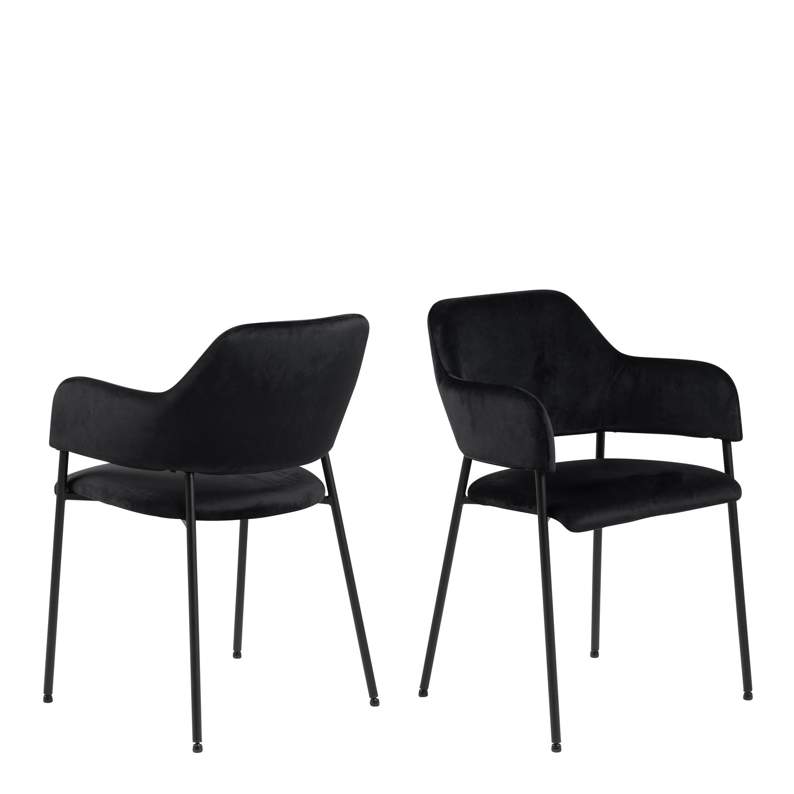 Set of 2 Black Dining Chairs with Armrests - Velvet & Metal Frame