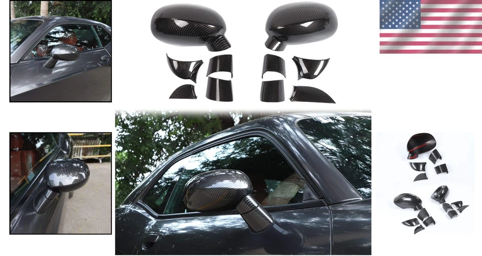 Elegante moldura de espejo lateral de fibra de carbono ABS para Dodge Challenger - Fácil instalación Foto 2 de 4