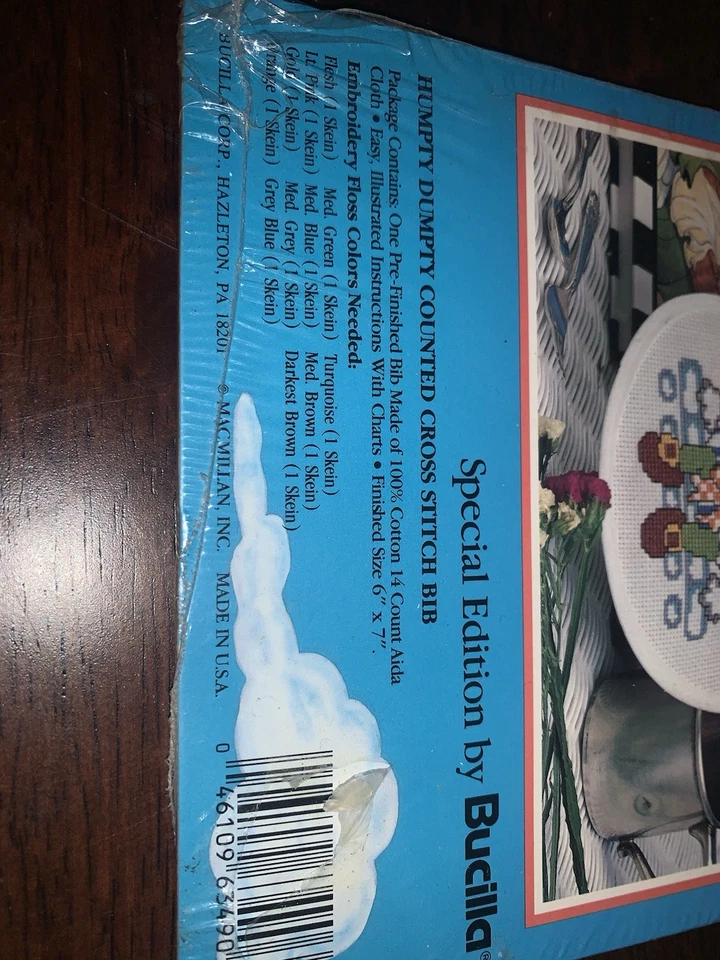 Bucilla The Real Mother Goose HUMPTY DUMPTY Cross Stitch Bib NOS - Image 3 of 4