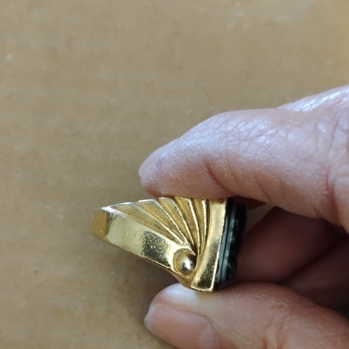 Gold Tone Cameo Ring Rectangular Black White Port… - image 3