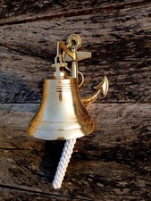 Brass Anchor Ship Bell Door Chime | Nautical Wall Mount | Shiny Coastal D&eacute;cor Pi