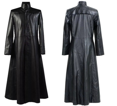 Mens Classic Neo Matrix Gothic Style Long Length Genuine Leather Trench Coat