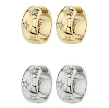 14K Gold Plated or Silver Starburst Chunky Thick Huggie Hoop Earrings 18mm E17