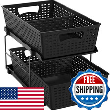 Simple Houseware 2 Tier Bathroom Organizer Tray Pull-Out Sliding Drawer Under
